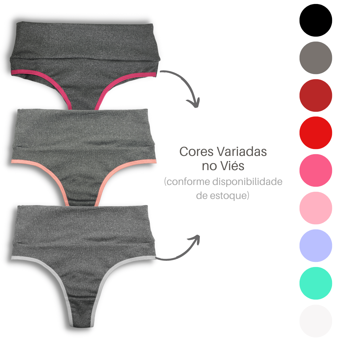 Kit 7 Calcinha Fitness Cós Alto FIO Duplo Modeladora - Luxe Lingerie