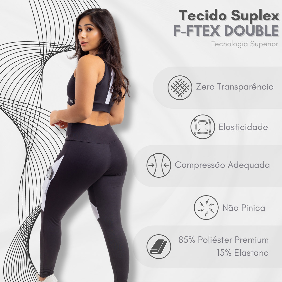 Legging de Academia Preta Zero Transparência Cintura Alta Neby