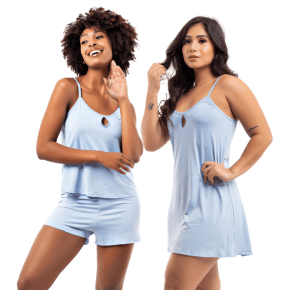 Kit 2 Pijamas de Dormir Feminino Camisola e Short Doll Viére