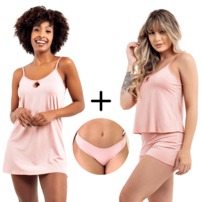 Kit Camisola e Short Doll Sem Bojo Conforto + 2 Calcinhas